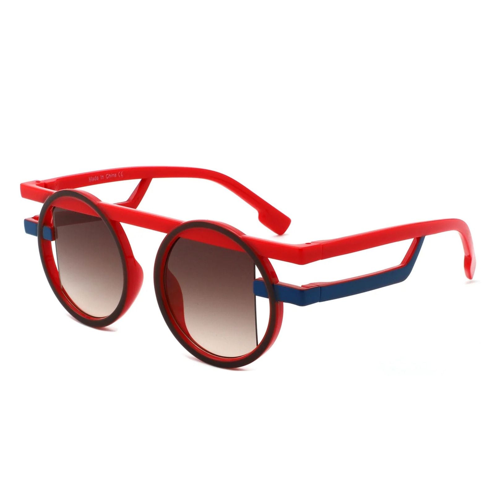 Fashion Sunglasses Red Round Double Frame Futuristic Stylish