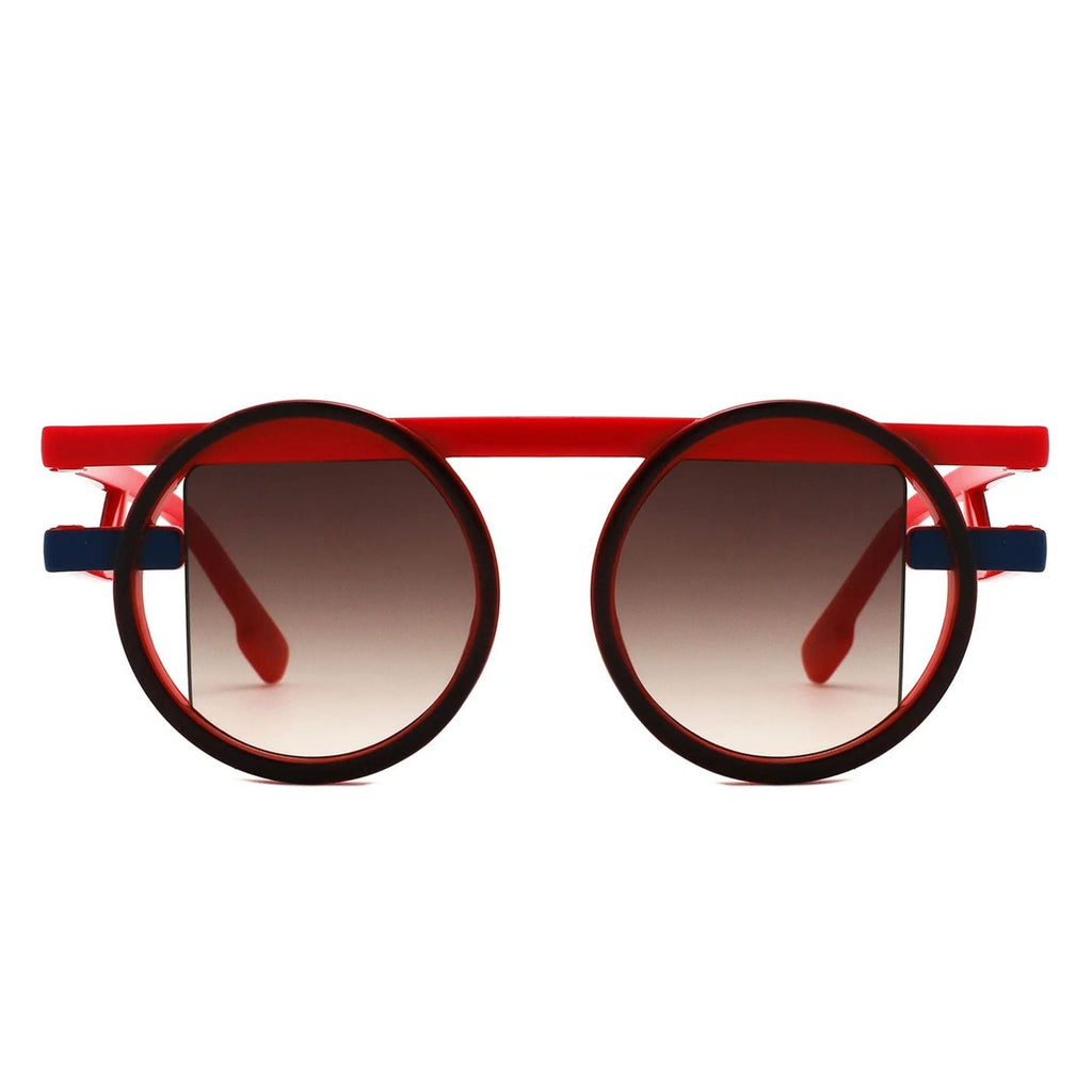 Fashion Sunglasses Red Round Double Frame Futuristic Stylish