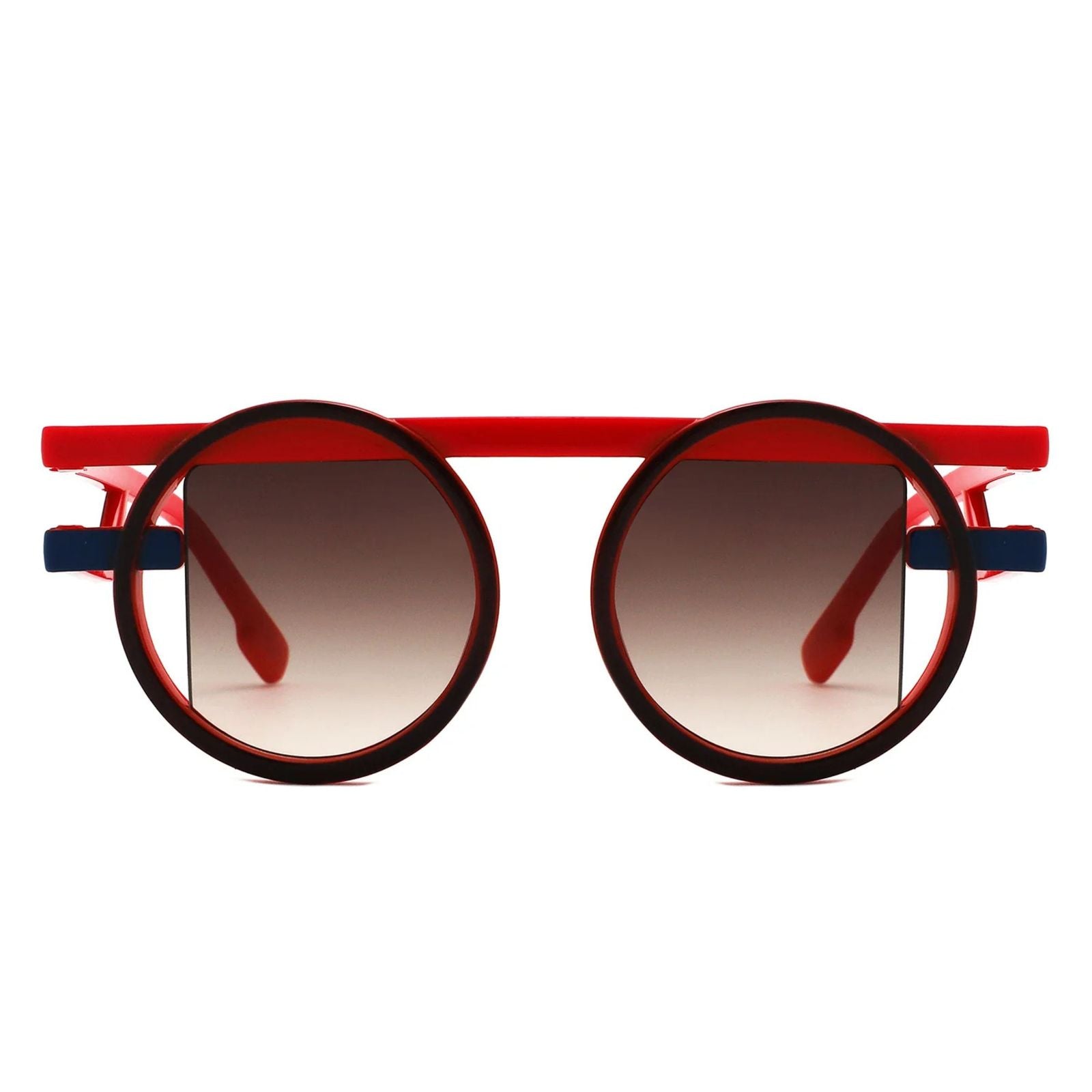 Fashion Sunglasses Red Round Double Frame Futuristic Stylish