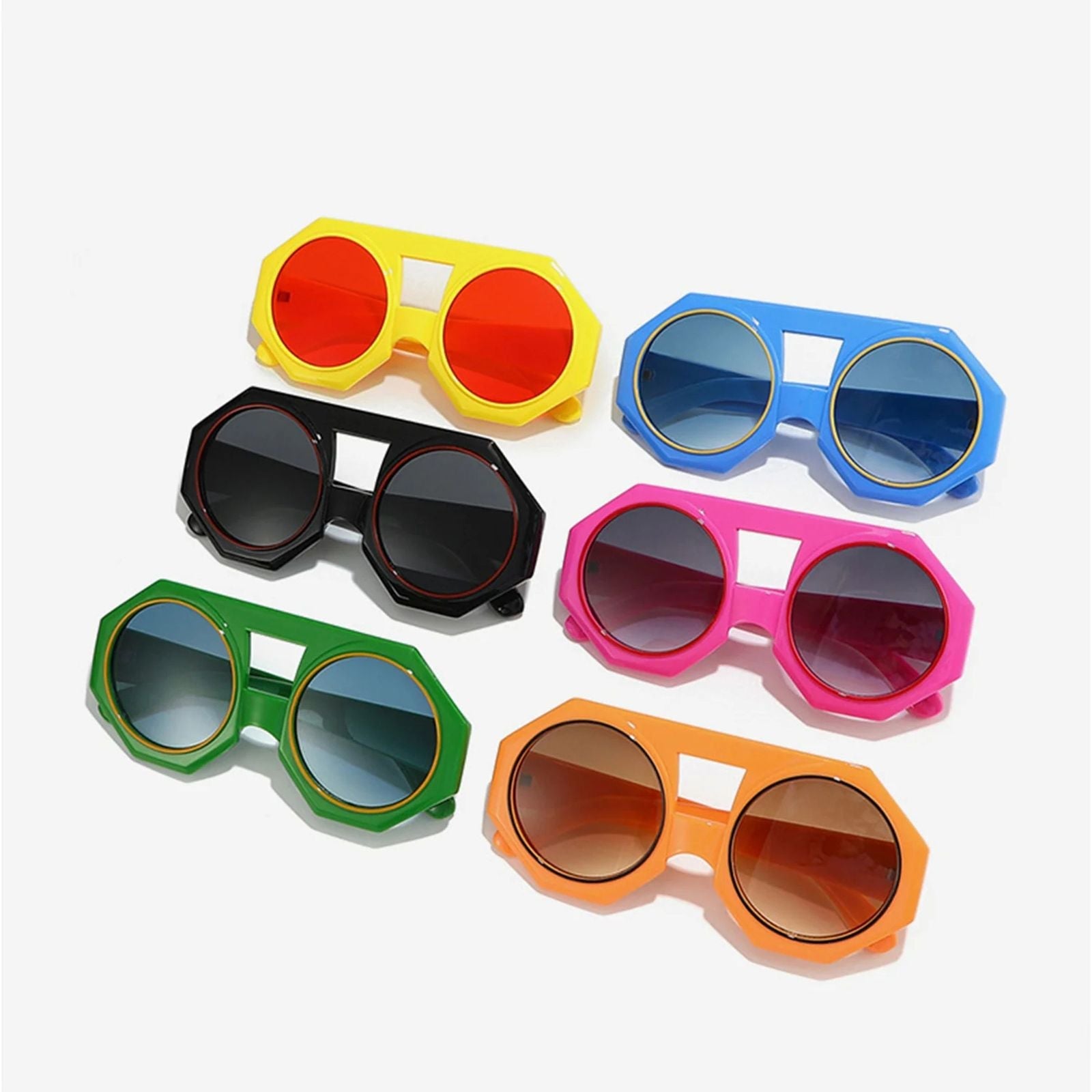 Women’s Chunky Round Sunglasses Yellow Geometric Stylish Statement