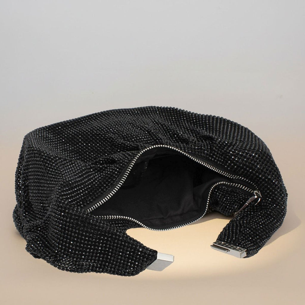 Fashion Handbag Black Rhinestone Mesh Clutch Hobo Bag Stylish Chic