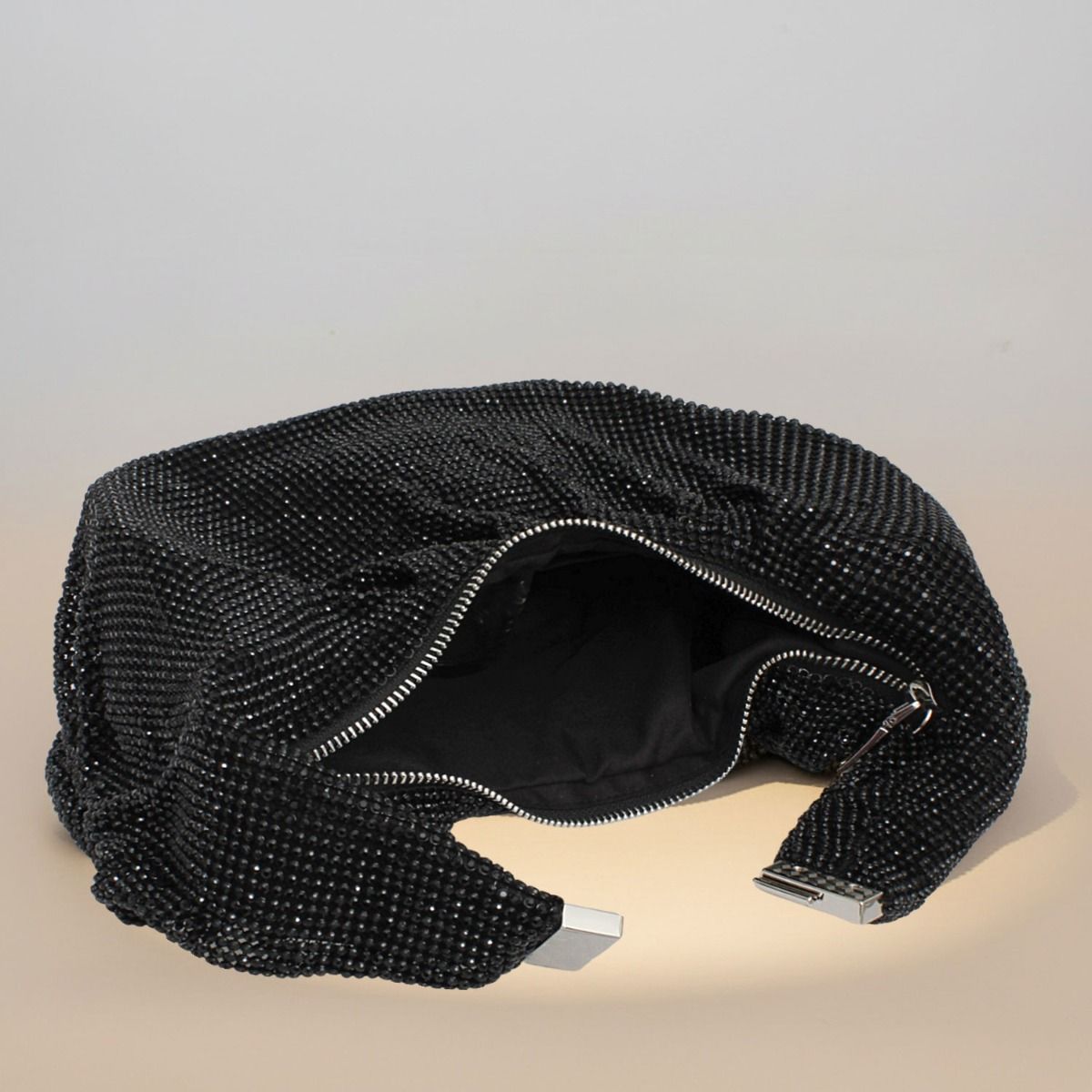 Fashion Handbag Black Rhinestone Mesh Clutch Hobo Bag Stylish Chic