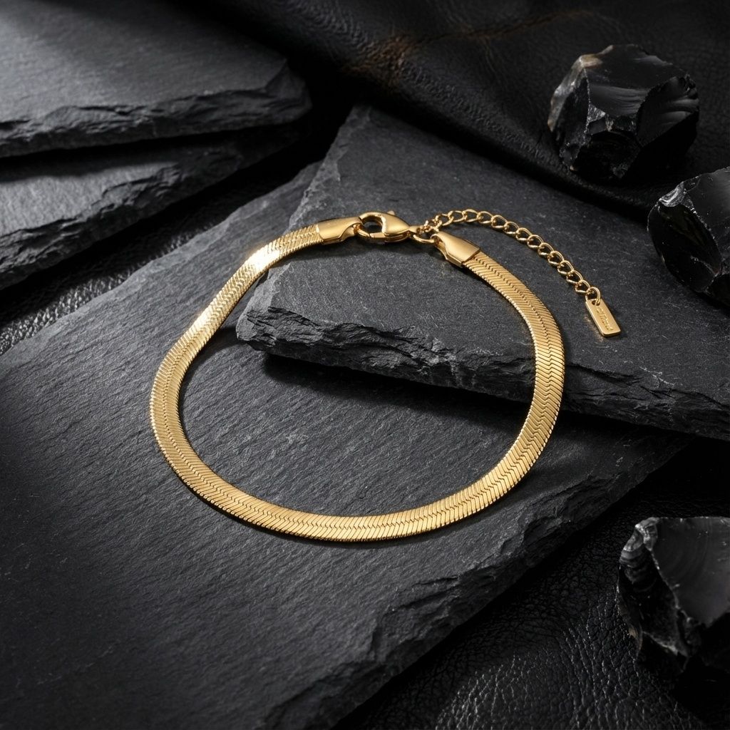 Men’s 18K Gold 5.5mm Steel Herringbone Bracelet Stylish Chic Accessory