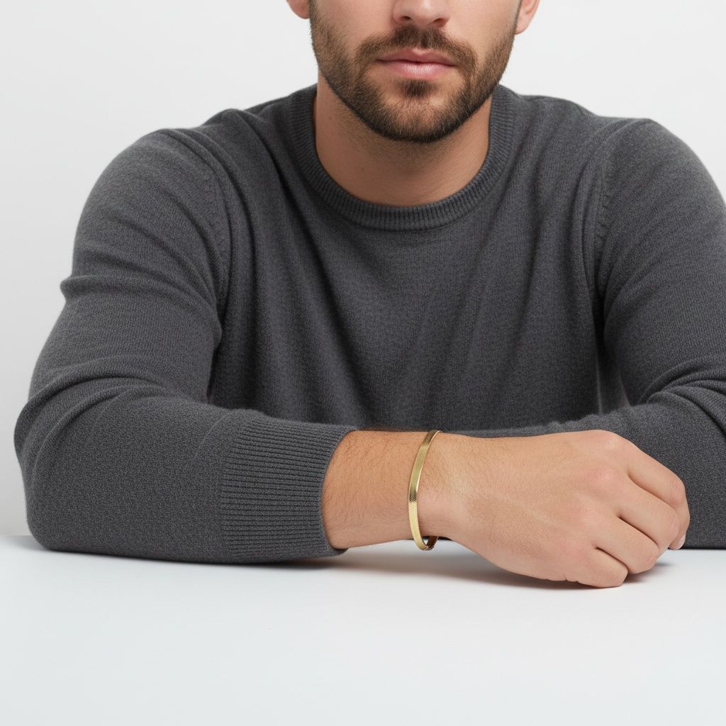 Men’s 18K Gold Steel Herringbone Bracelet 5.5mm Stylish Jewelry Accessory