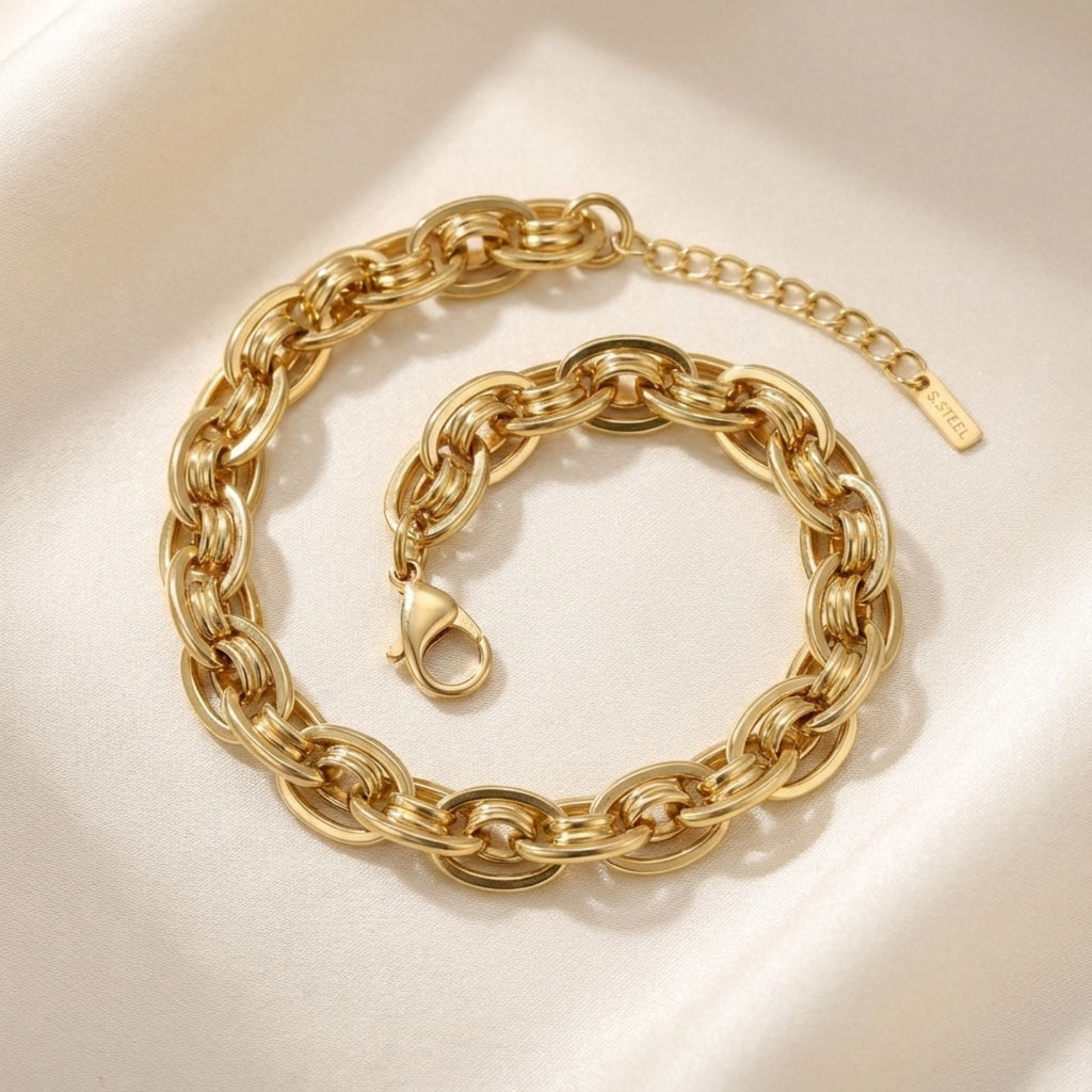 Handmade 8mm 18K Gold Steel Chain Bracelet Stylish Fashion Jewelry