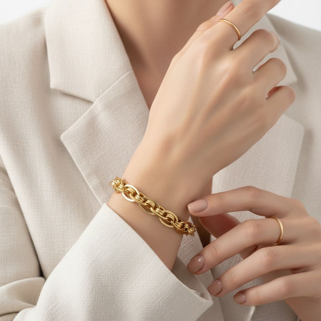 Handmade 8mm 18K Gold Steel Chain Bracelet Stylish Fashion Jewelry