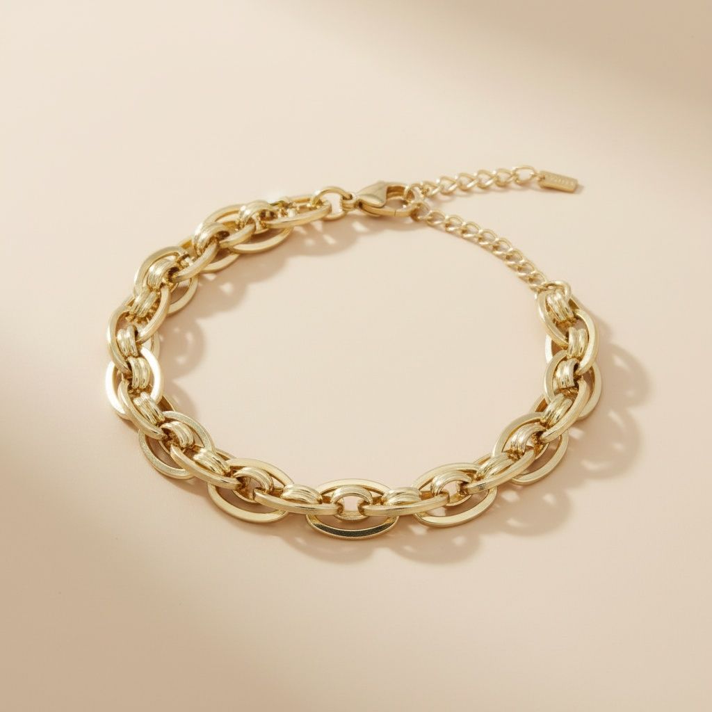 Handmade 8mm 18K Gold Steel Chain Bracelet Stylish Fashion Jewelry