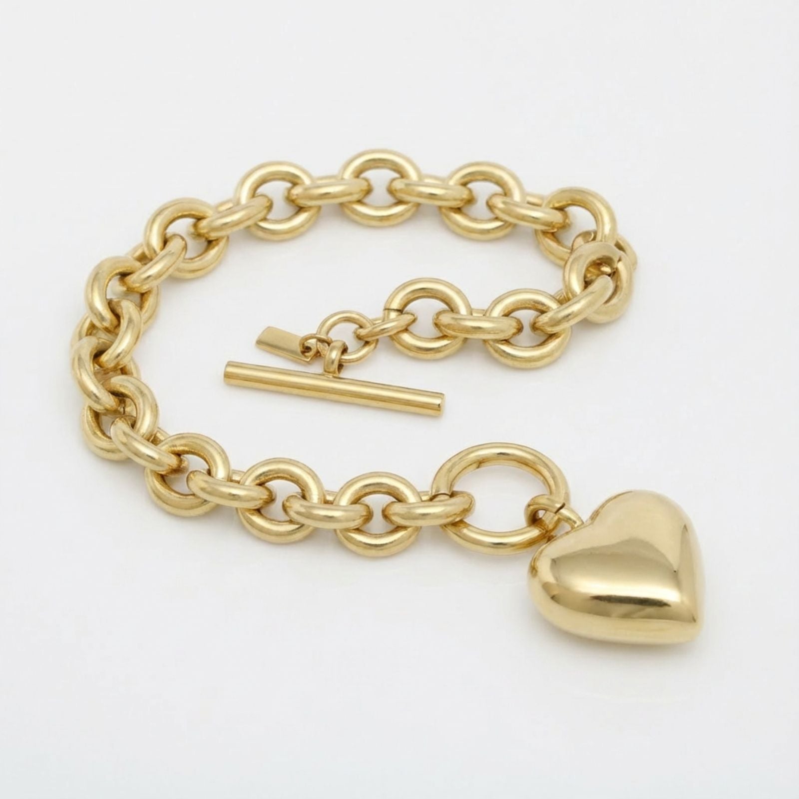 Toggle Heart Rolo Chain Bracelet 18K Gold Steel Stylish Elegant Jewelry