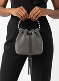 Fashion Handbag Black Rhinestone Mesh Crystal Bucket Bag Chic Clutch