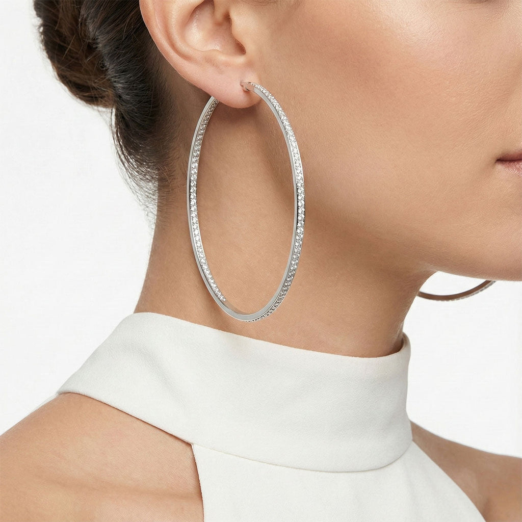 Rhinestone Stainless Steel Earrings Inside Out Stylish Statement Jewelry