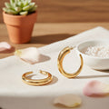 Open Hoop Earrings 18K Gold Steel Graduated Stylish Statement Jewelry