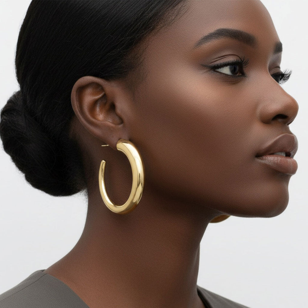 Open Hoop Earrings 18K Gold Steel Graduated Stylish Statement Jewelry