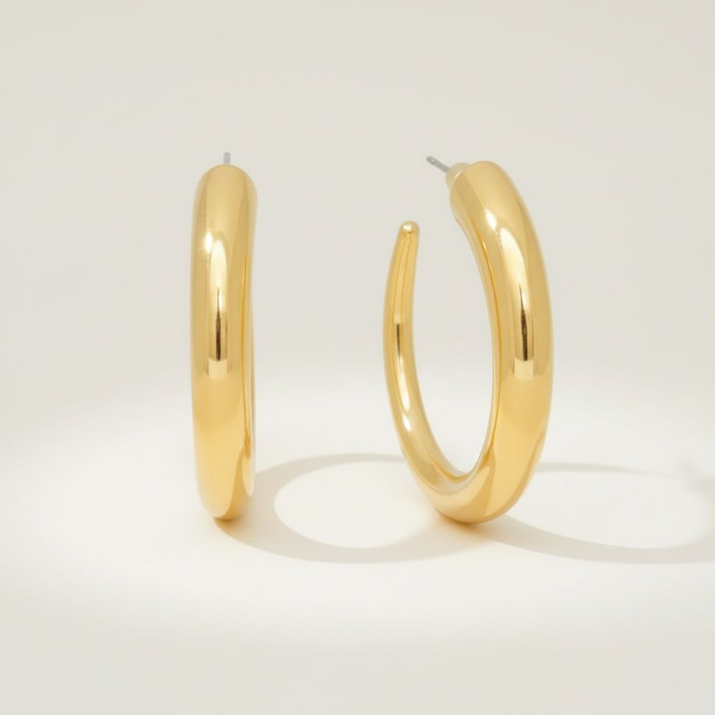 Open Hoop Earrings 18K Gold Steel Graduated Stylish Statement Jewelry