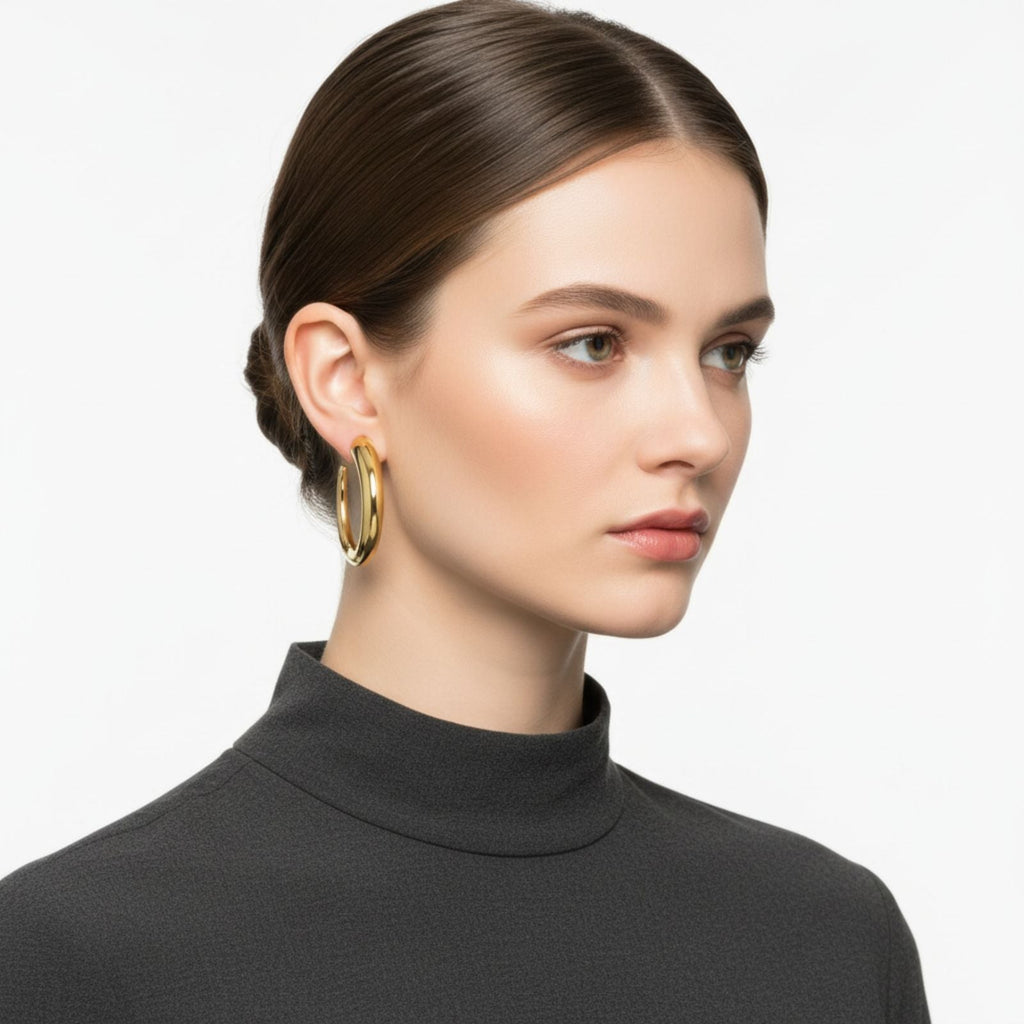 Open Hoop Earrings 18K Gold Steel Graduated Stylish Statement Jewelry