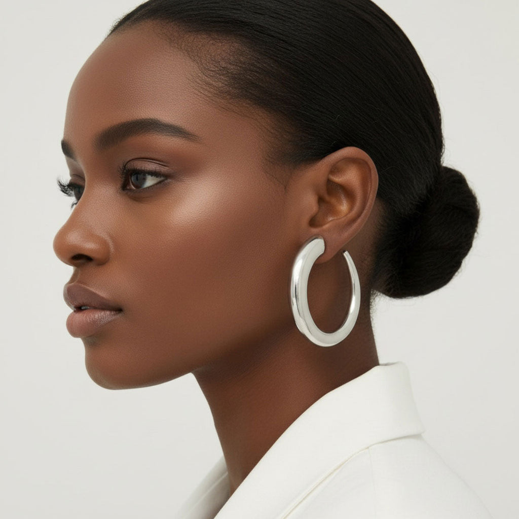 Open C Hoop Earrings Stainless Steel Graduated Stylish Chic Jewelry