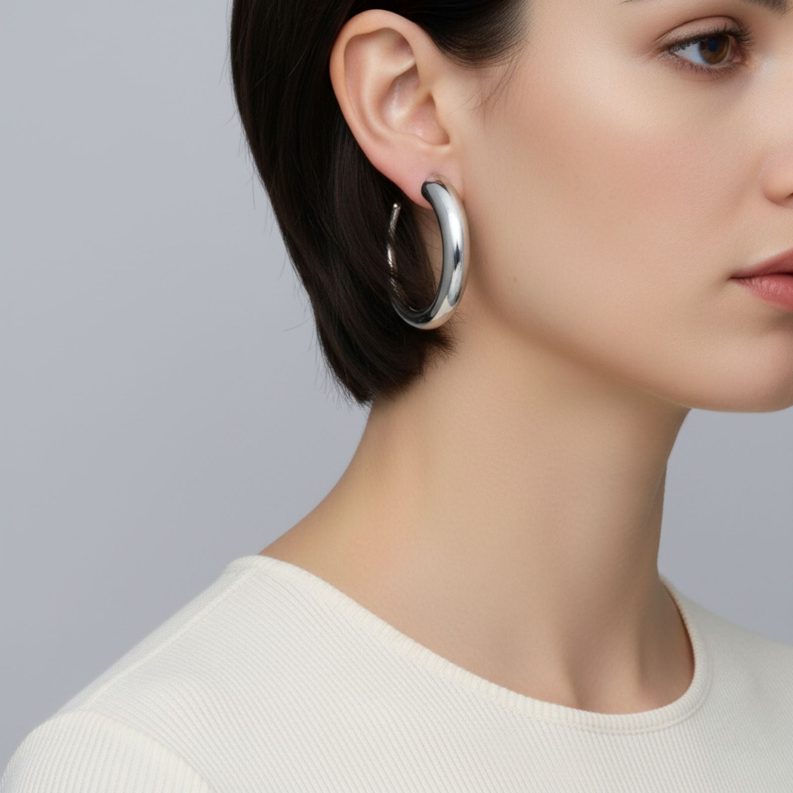 Open C Hoop Earrings Stainless Steel Graduated Stylish Chic Jewelry