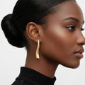 Curved Long Teardrop Stud Earrings 18K Gold Steel Stylish Statement Jewelry
