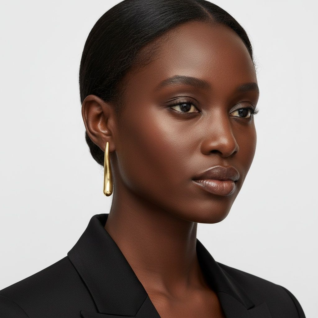 Curved Long Teardrop Stud Earrings 18K Gold Steel Stylish Statement Jewelry