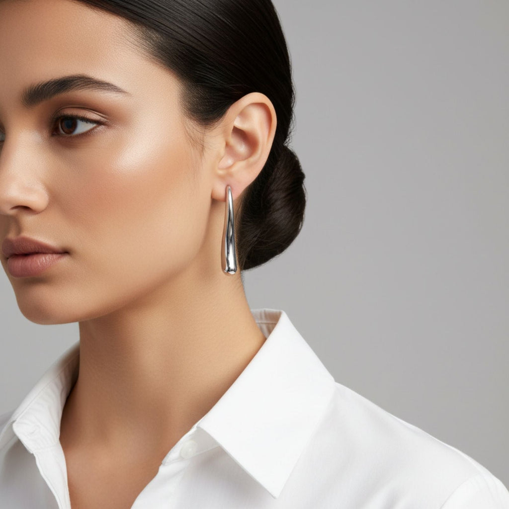 Long Curved Stainless Steel Teardrop Earrings – Stylish Statement Jewelry
