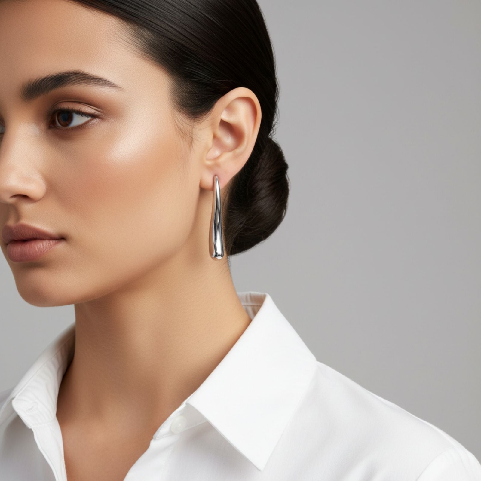 Long Curved Stainless Steel Teardrop Earrings – Stylish Statement Jewelry