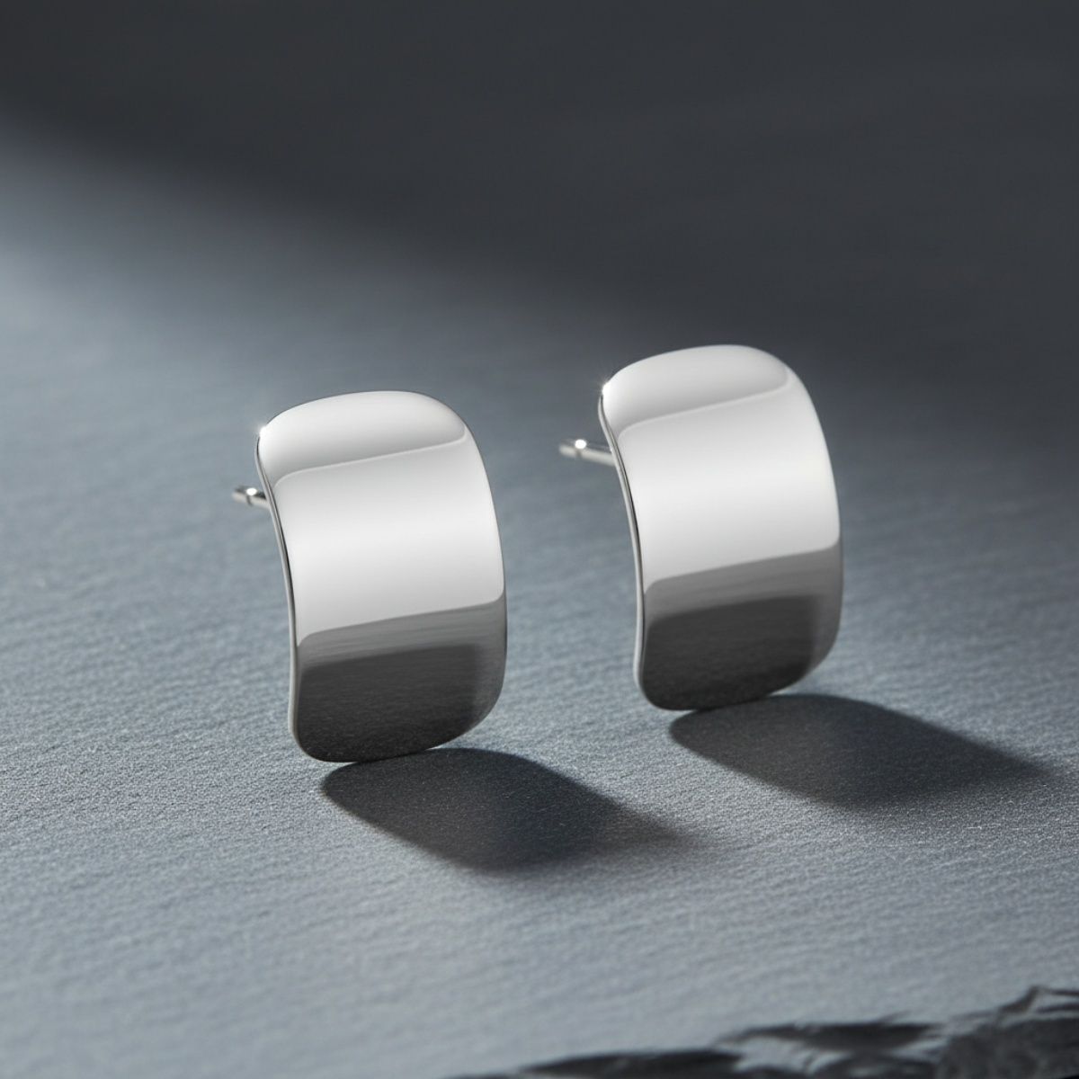 Curved Rectangle Disc Stainless Steel Earrings – Stylish Statement Jewelry