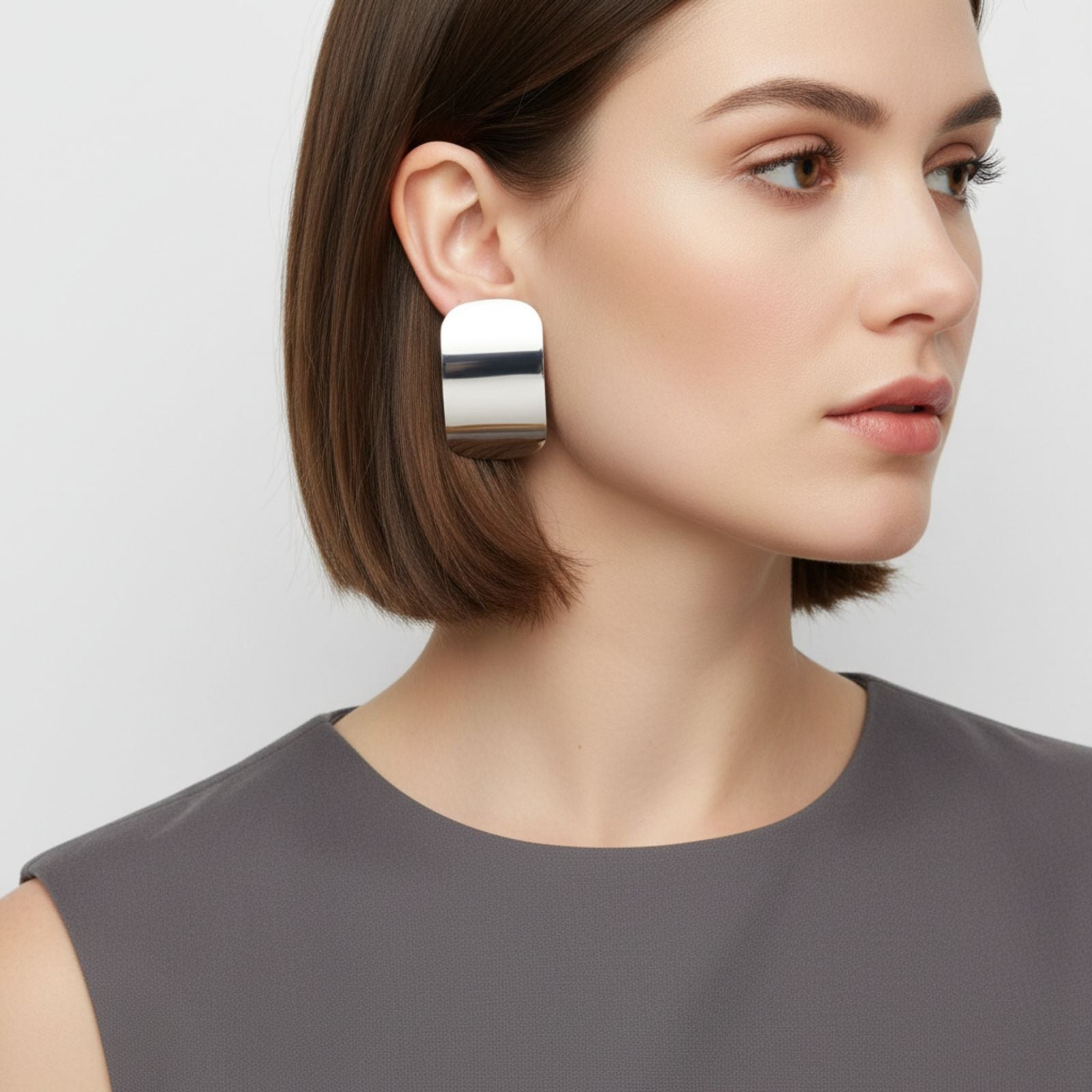Curved Rectangle Disc Stainless Steel Earrings – Stylish Statement Jewelry