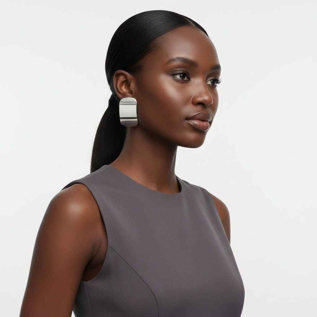 Curved Rectangle Disc Stainless Steel Earrings – Stylish Statement Jewelry