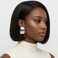 Oval Disc Stainless Steel Earrings Curved Stylish Statement Jewelry