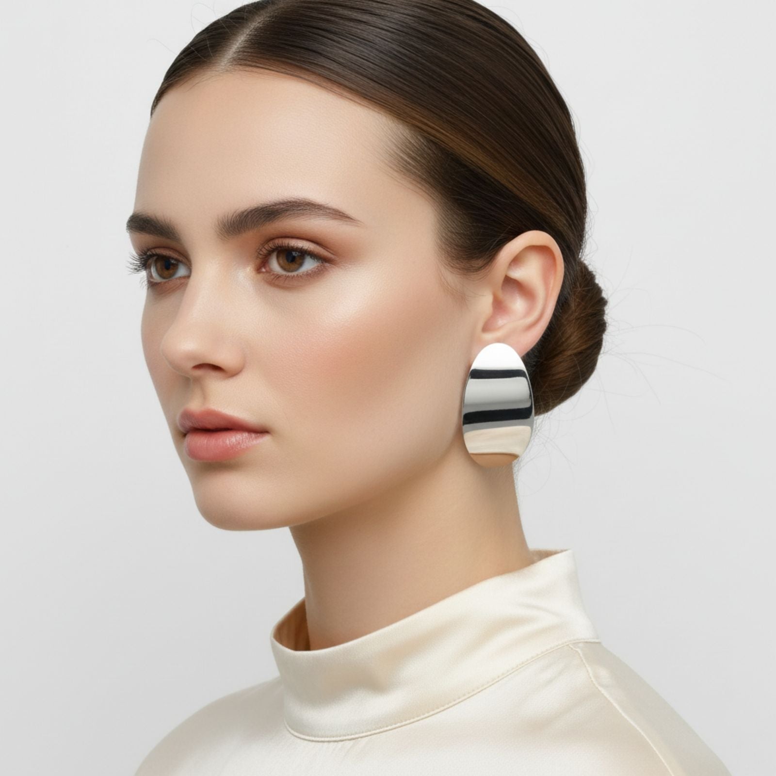 Oval Disc Stainless Steel Earrings Curved Stylish Statement Jewelry