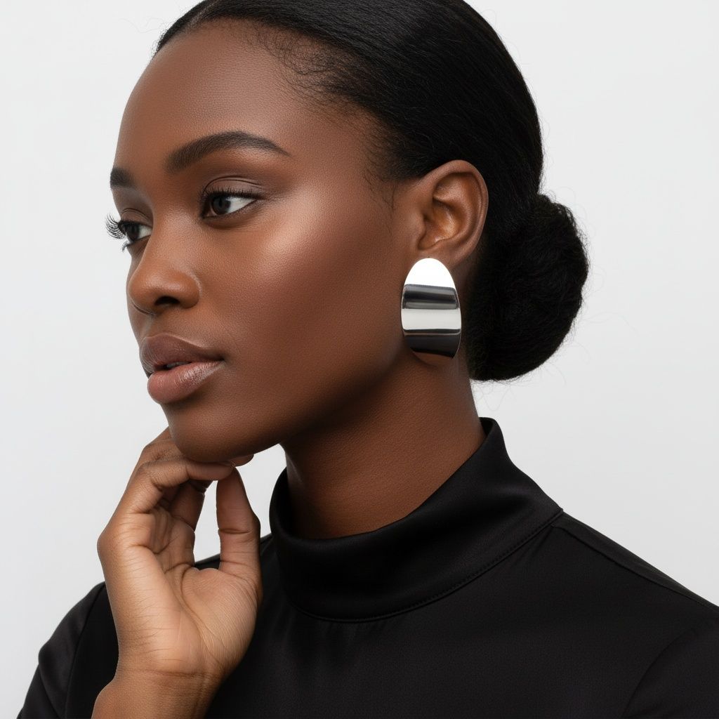 Oval Disc Stainless Steel Earrings Curved Stylish Statement Jewelry