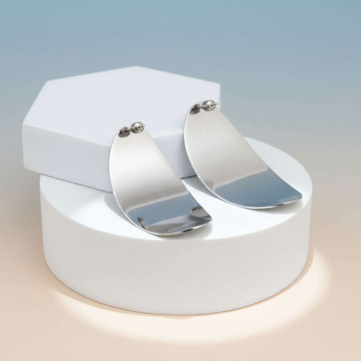 Oval Disc Stainless Steel Earrings Curved Stylish Statement Jewelry