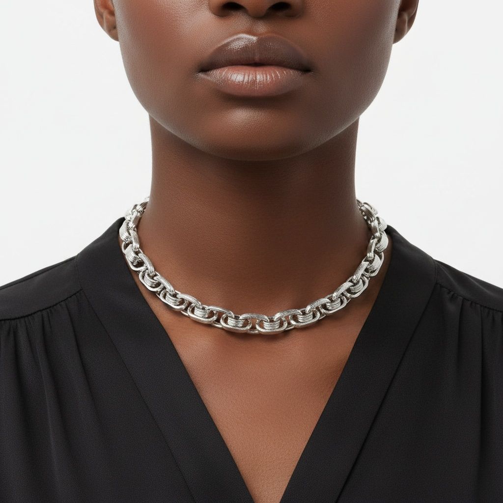 Chain Necklace 8mm Silver Stainless Steel Handmade Stylish Chic Jewelry
