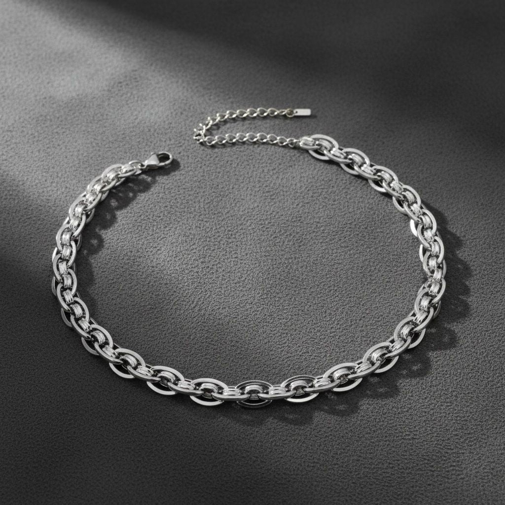 Chain Necklace 8mm Silver Stainless Steel Handmade Stylish Chic Jewelry