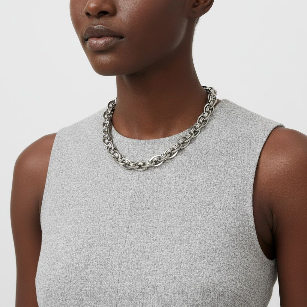 Chain Necklace 8mm Silver Stainless Steel Handmade Stylish Chic Jewelry