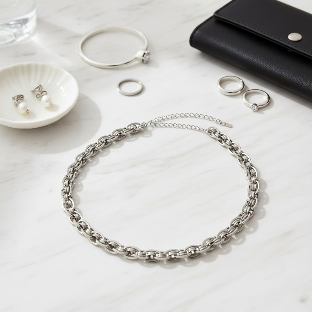Chain Necklace 8mm Silver Stainless Steel Handmade Stylish Chic Jewelry