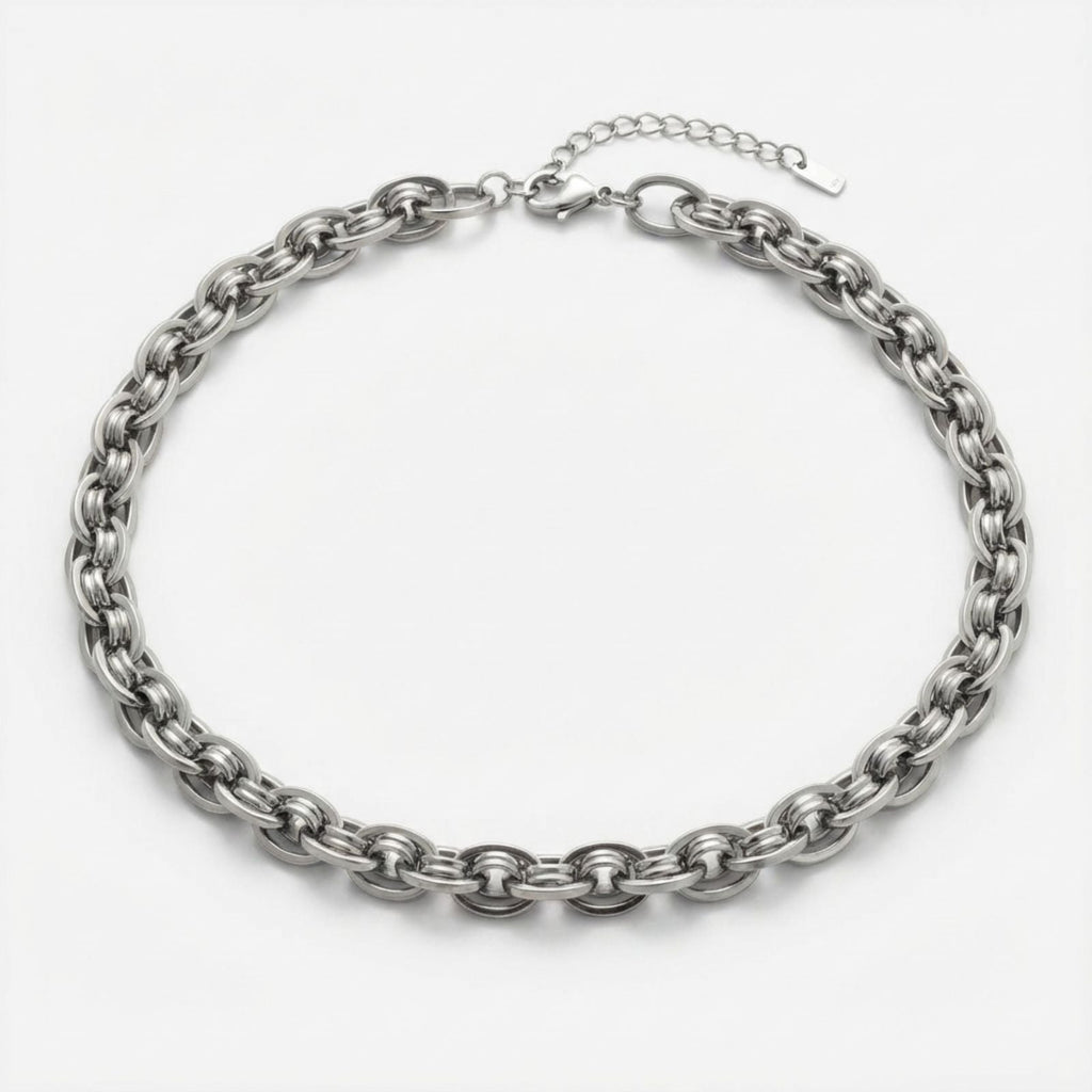 Chain Necklace 8mm Silver Stainless Steel Handmade Stylish Chic Jewelry