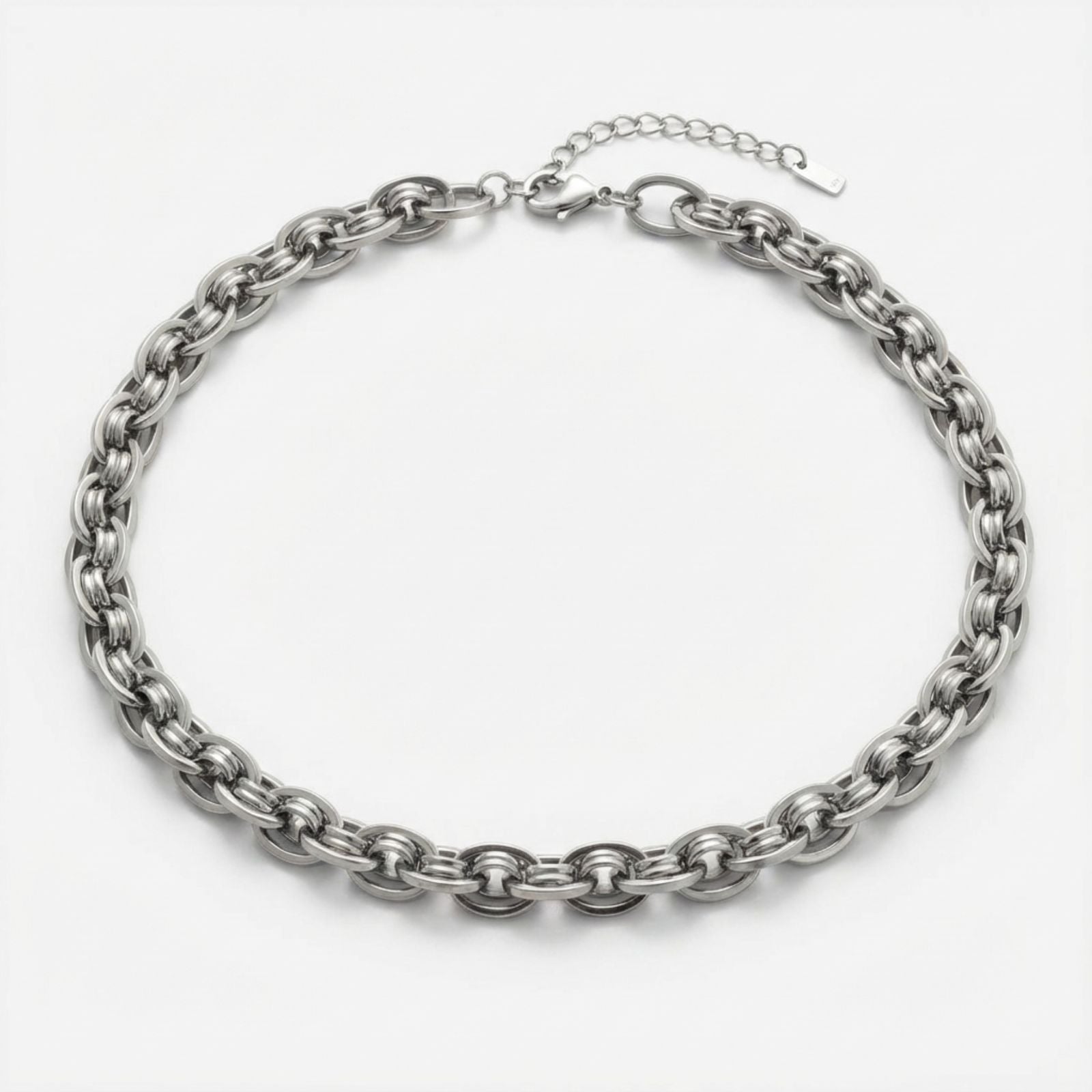 Chain Necklace 8mm Silver Stainless Steel Handmade Stylish Chic Jewelry
