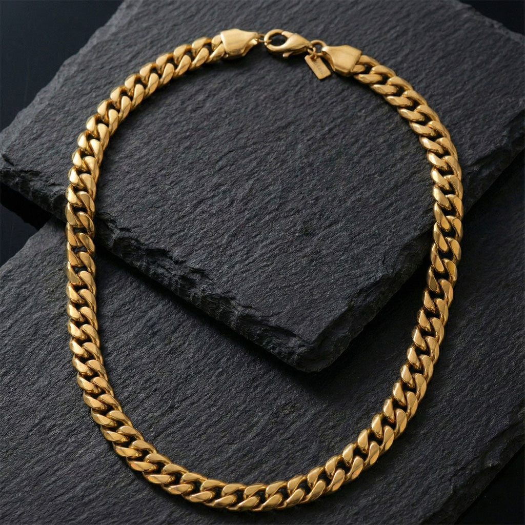 Men’s 20in 8mm Gold 18K Stainless Steel Miami Chain Necklace Stylish Statement Jewelry