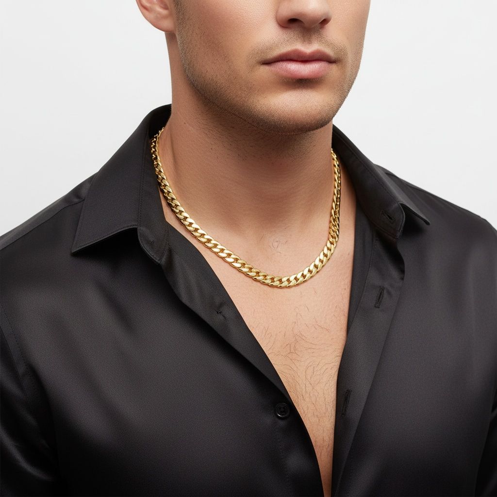 Men’s 20in 8mm Gold 18K Stainless Steel Miami Chain Necklace Stylish Statement Jewelry