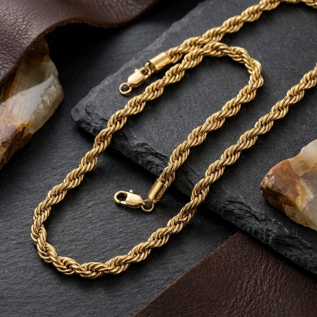 Men’s 20in 8mm Gold 18K Stainless Steel Rope Chain Stylish Jewelry Necklace