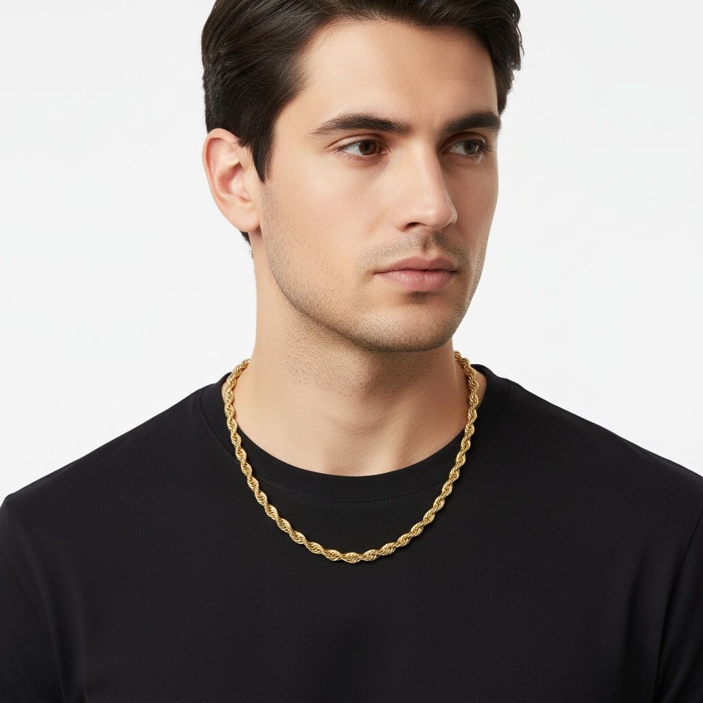 Men’s 20in 8mm Gold 18K Stainless Steel Rope Chain Stylish Jewelry Necklace