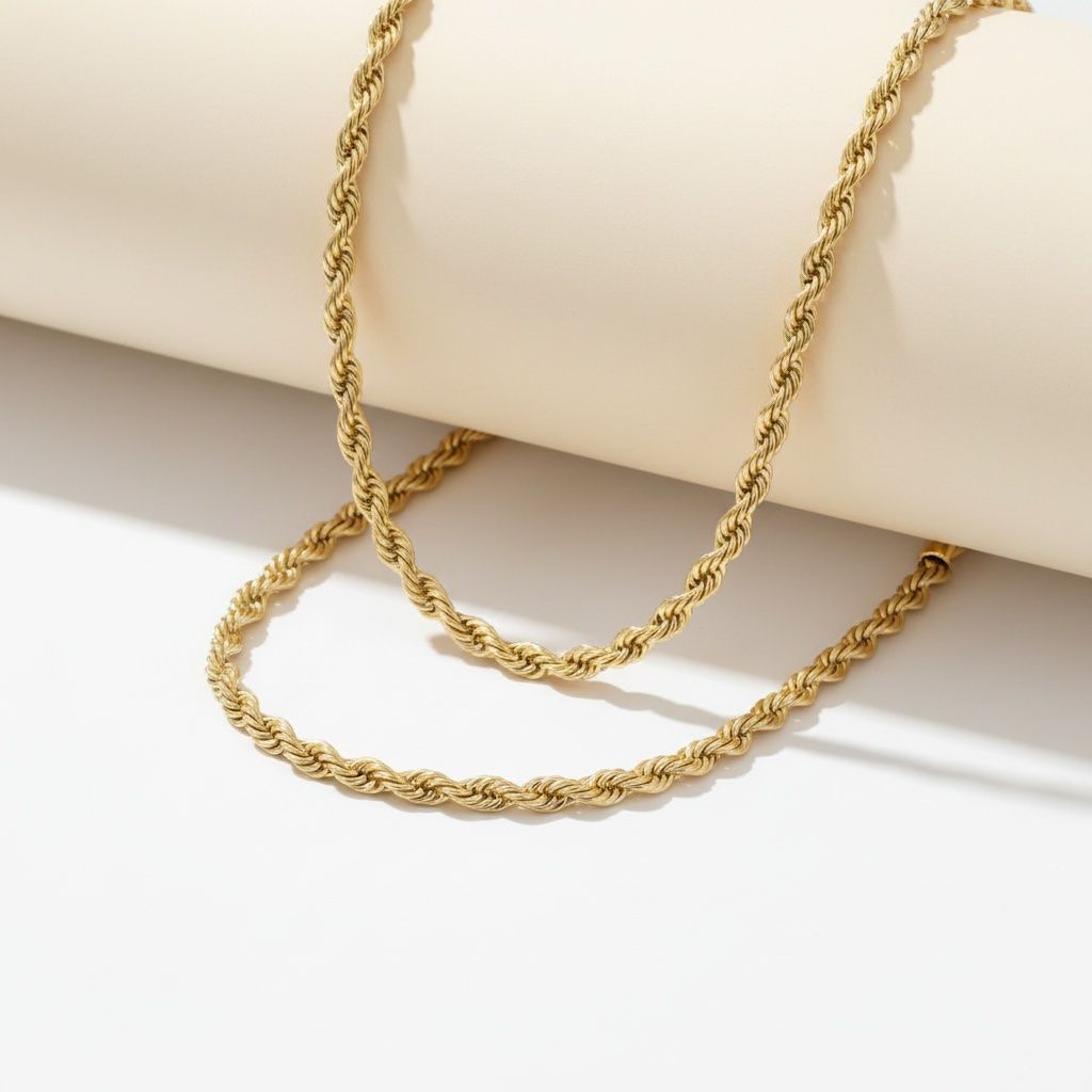 Men’s 20in 8mm Gold 18K Stainless Steel Rope Chain Stylish Jewelry Necklace