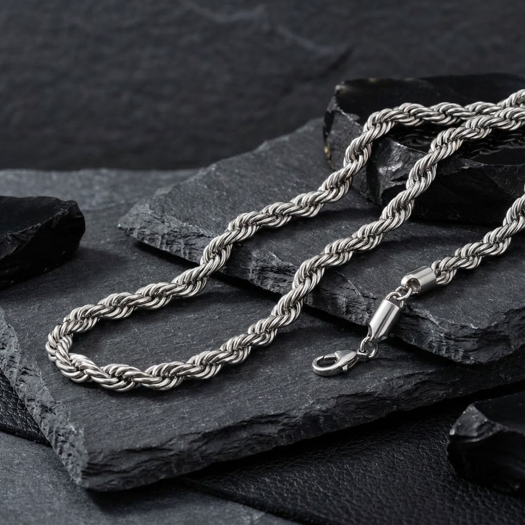 Men’s Stainless Steel Rope Chain Necklace 8mm 20in Trendy Stylish Jewelry