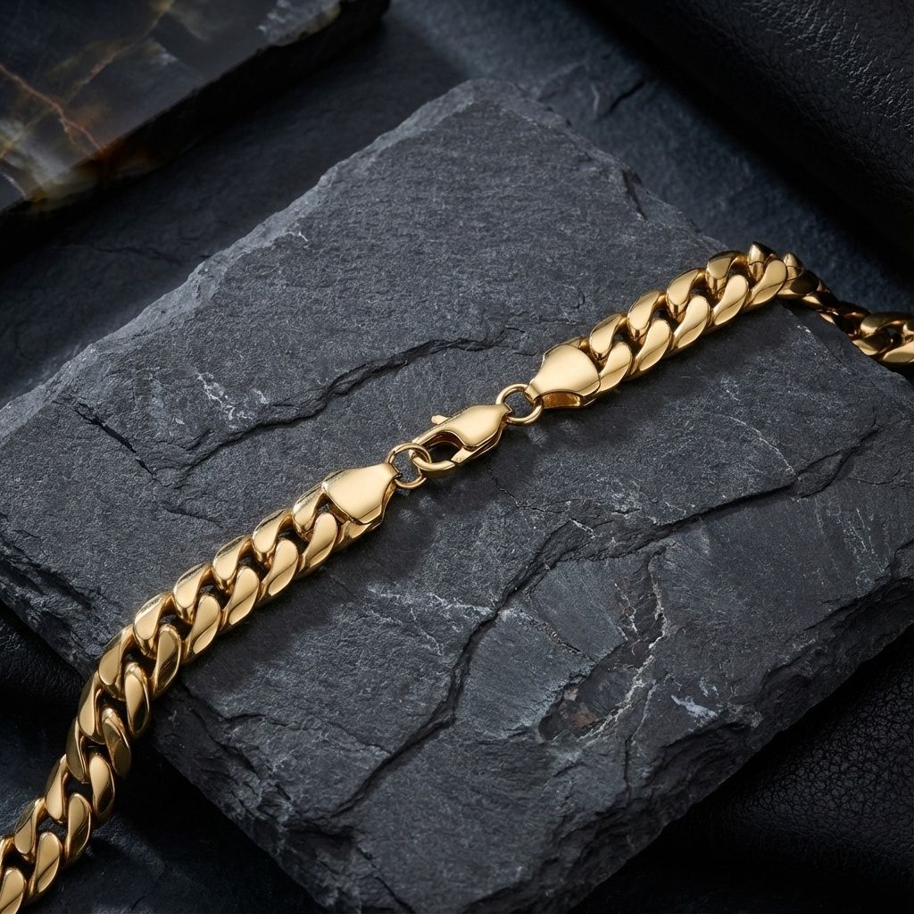 Men’s 18K Gold Stainless Steel 10mm Curb Chain Necklace 20in Stylish Fashion Jewelry