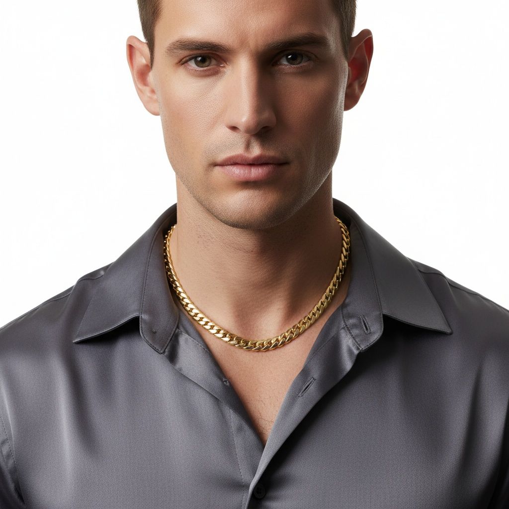 Men’s 18K Gold Stainless Steel 10mm Curb Chain Necklace 20in Stylish Fashion Jewelry