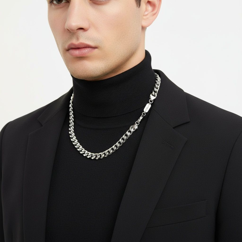 Men’s Silver Stainless Steel 20in 10mm Curb Chain Necklace Stylish Jewelry