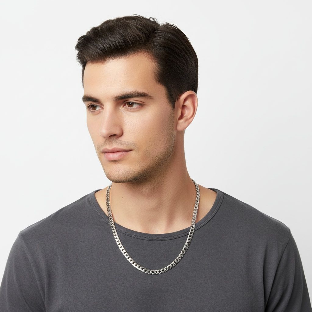 Men’s Silver Stainless Steel 20in 10mm Curb Chain Necklace Stylish Jewelry