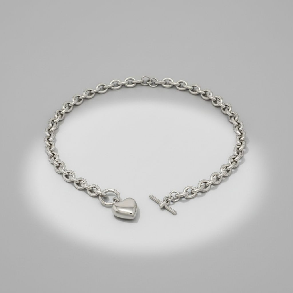 Toggle Heart Necklace Stainless Steel Rolo Chain Stylish Jewelry