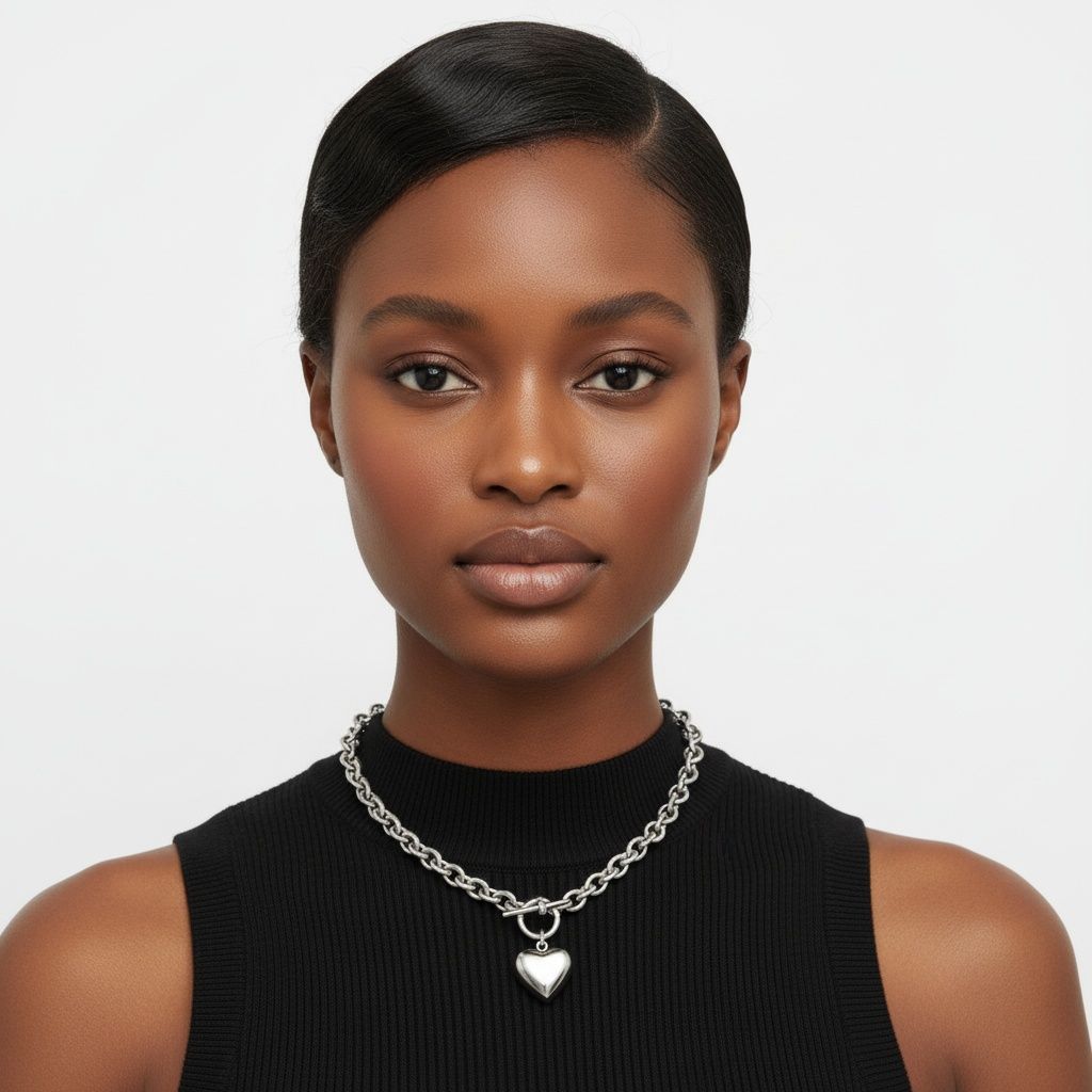 Toggle Heart Necklace Stainless Steel Rolo Chain Stylish Jewelry