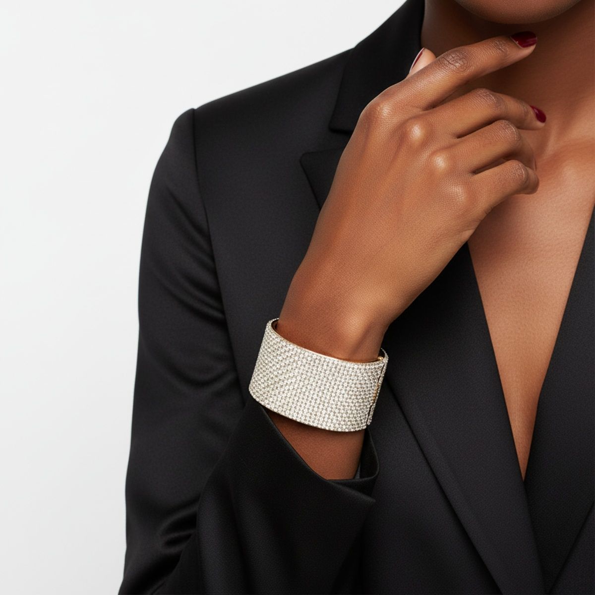 Pave Finish Statement Bracelet Cuff Confident Glamor Stylish Jewelry